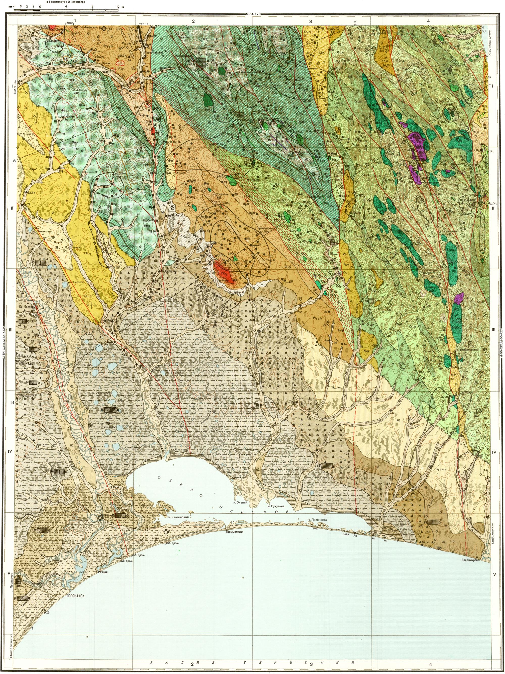 M-54-XXIV, XXX. Геологическая карта и карта полезных и скопаемых СССР.  Сахалинская серия | Геологический портал GeoKniga