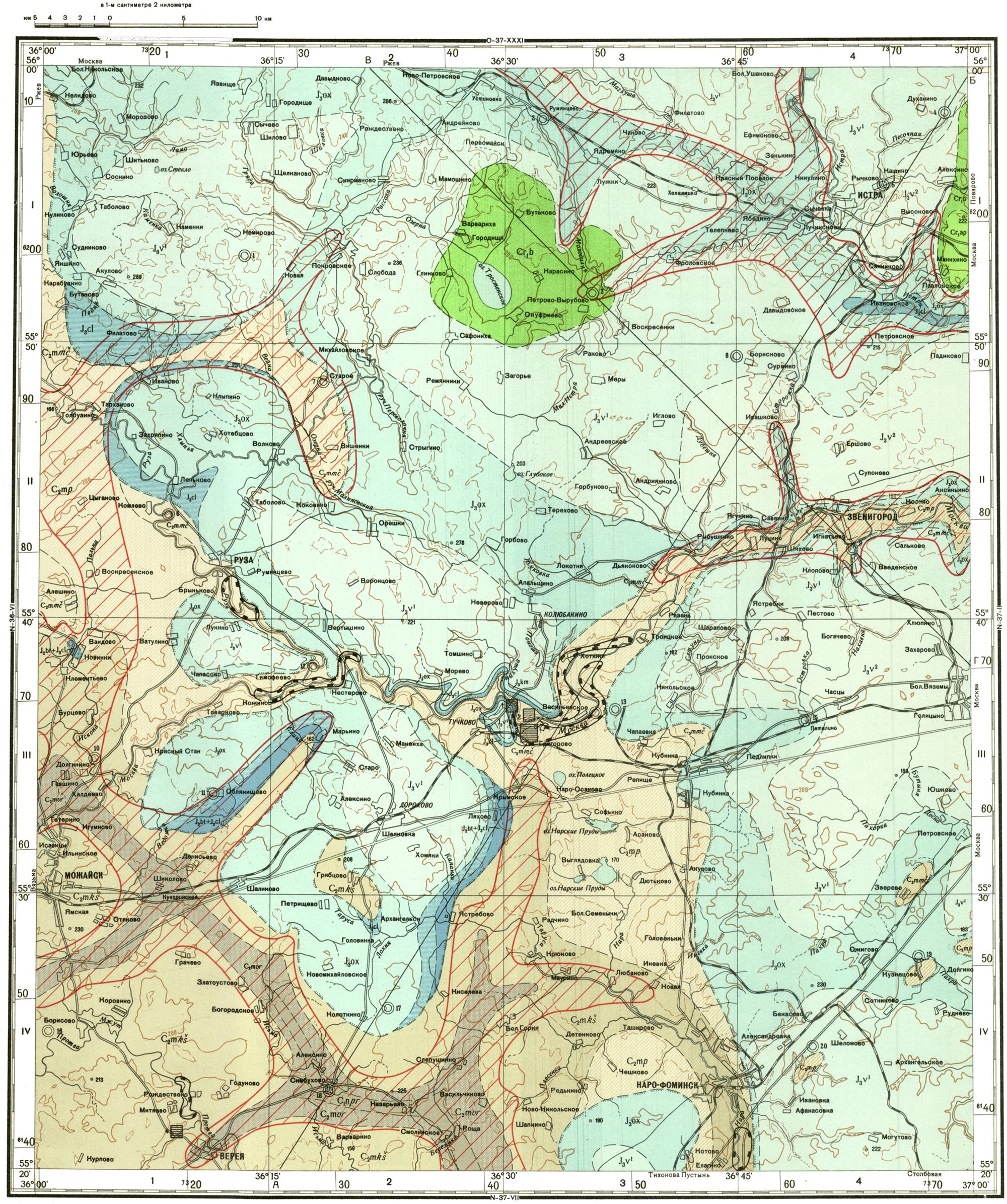 N-37-I. Геологическая карта СССР. Дочетвертичные отложения. Серия  Московская. | Геологический портал GeoKniga