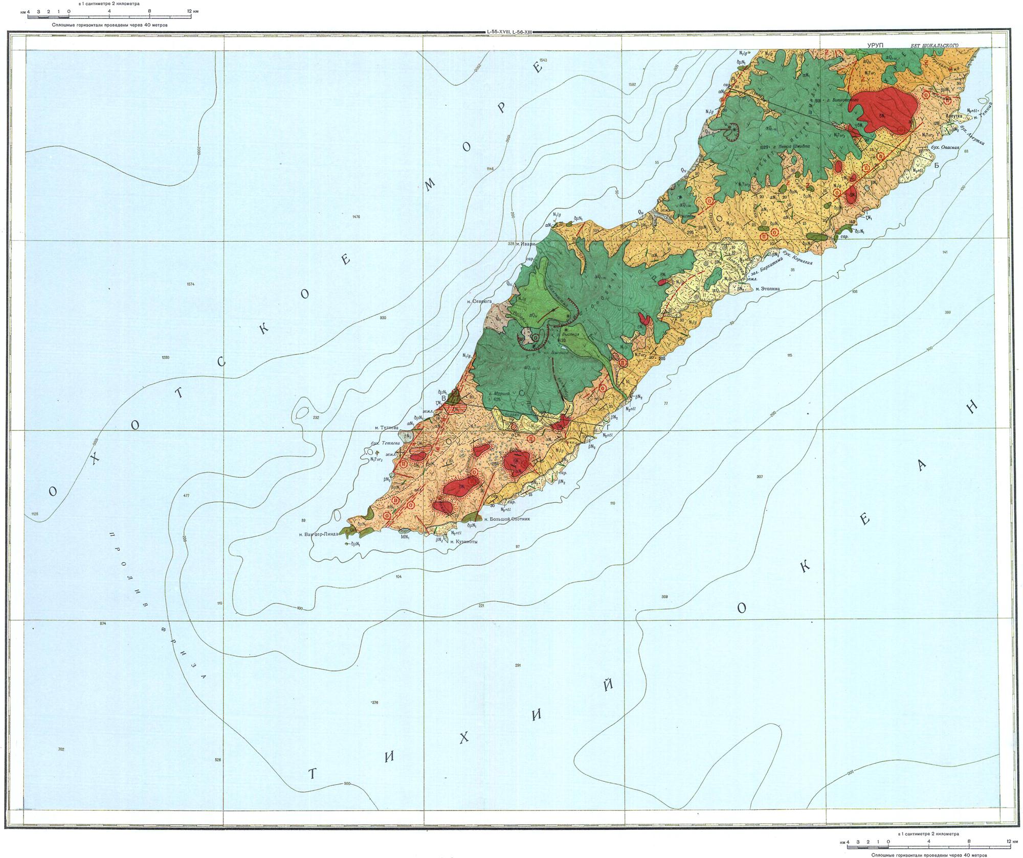 Карта полезных ископаемых Курильских островов