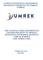 The national public reporting of exploration results, mineral resources and mineral reserves code of Turkiye (The UMREK CODE) / Национальная публичная отчетность о результатах геологоразведочных работ, минеральных ресурсах и запасах Турции