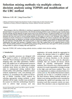 Selection mining methods via multiple criteria decision analysis using TOPSIS and modification of the UBC method / Выбор методов добычи с помощью многокритериального анализа решений с использованием TOPSIS и модификации метода UBC