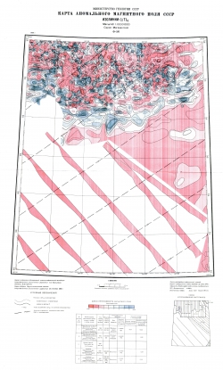 O-56. Карта аномального магнитного поля СССР. Изолинии (дельта Т)а. Серия Магаданская